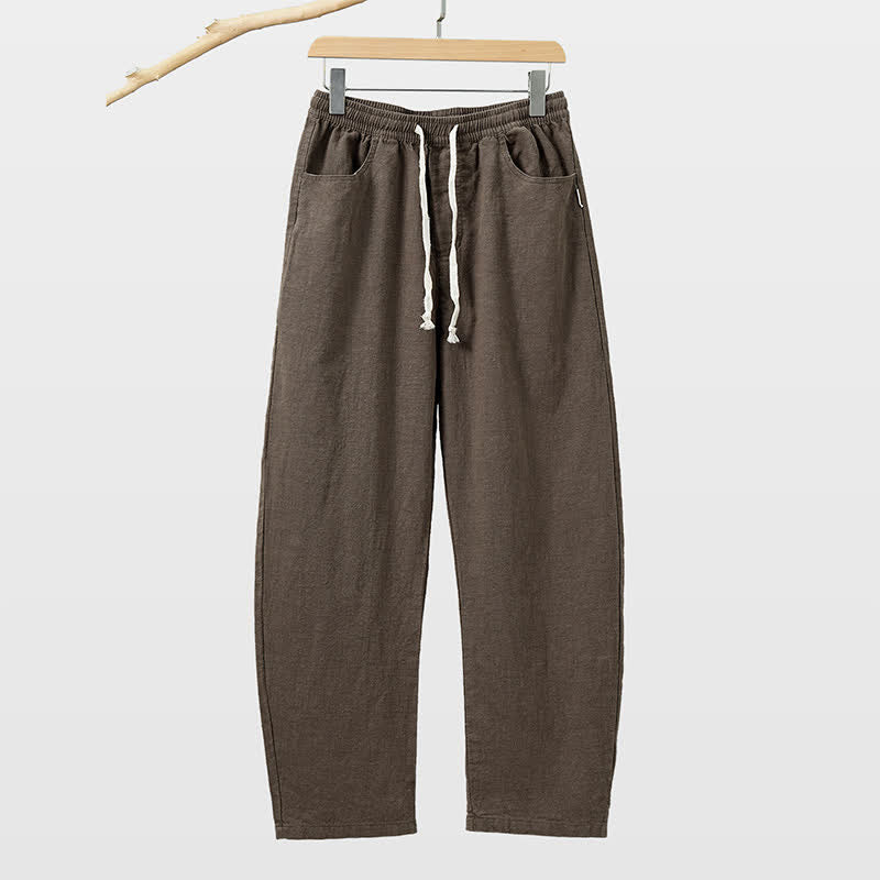 Buddha Stones Spring Summer Casual Drawstring Solid Ankle Pants Men's Straight Leg Pants With Pocket - SaddleBrown - US/UK/AU46，EU56 (5XL) - image 4