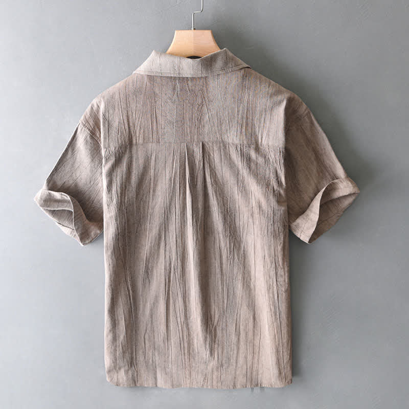 Buddha Stones Summer Casual Washed Solid Men's Short Sleeve Shirts With Pocket - image 10