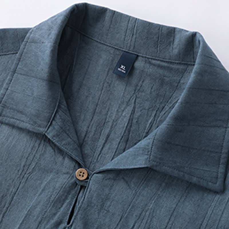 Buddha Stones Summer Casual Washed Solid Men's Short Sleeve Shirts With Pocket - image 1