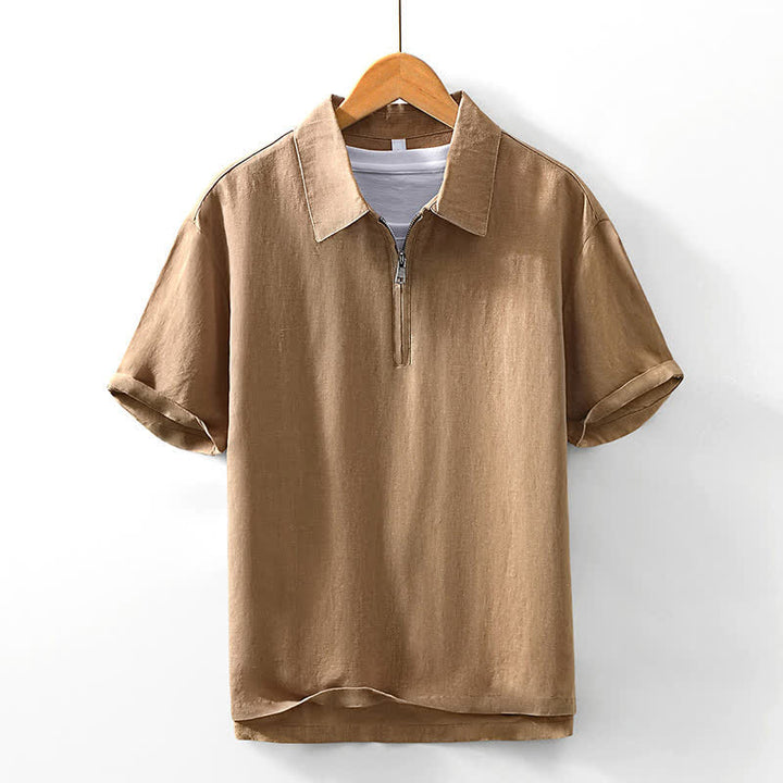 Buddha Stones Summer Casual Minimalist Quarter Zip Solid Men's Short Sleeve Shirts - Sienna - US/UK/AU42，EU52 (3XL) - image 8