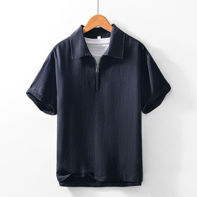 Buddha Stones Summer Casual Minimalist Quarter Zip Solid Men's Short Sleeve Shirts - DarkSlateGray - US/UK/AU42，EU52 (3XL) - image 15