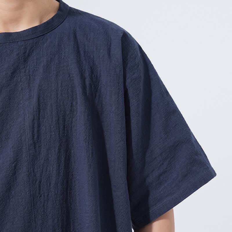 Buddha Stones Summer Tang Style Minimalist Frog Button Solid Cotton Men's Short Sleeve Shirts - image 15