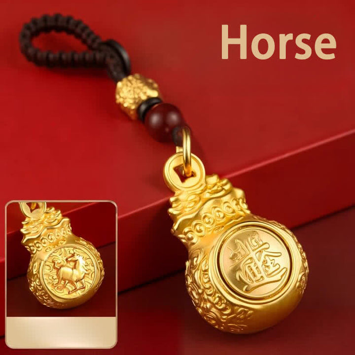 Buddha Stones "Make A Fortune Every Day" Golden Tone Copper Chinese Zodiac Fortune Money Bag Coins Keychains - Horse - image 22