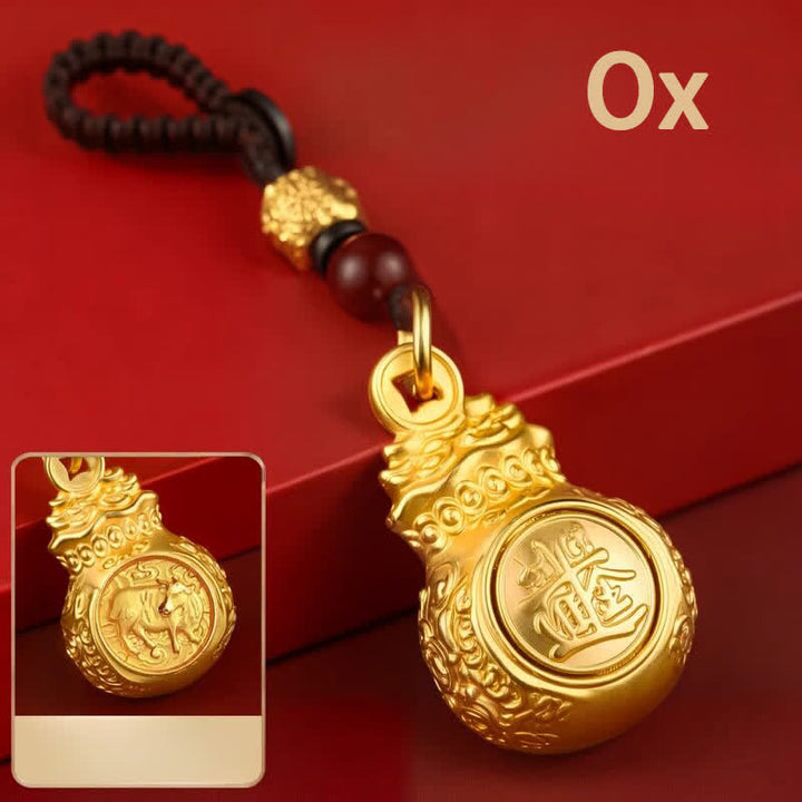 Buddha Stones "Make A Fortune Every Day" Golden Tone Copper Chinese Zodiac Fortune Money Bag Coins Keychains - Ox - image 13