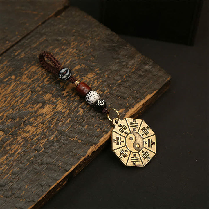 Buddha Stones Vintage Brass Bagua Pi Xiu Five Emperor Coins Pendant Protection Yin Yang Keychains - Bagua Plaque - image 1