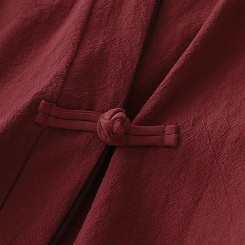 Buddha Stones Spring Fall Vintage Tang Style Knot Button V-Neck Solid Women's Kimono - image 5