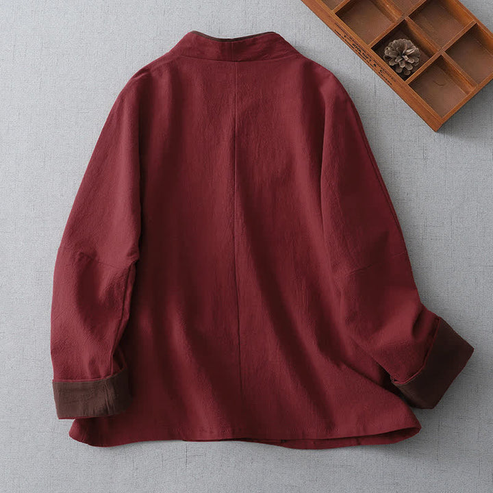 Buddha Stones Spring Fall Vintage Tang Style Knot Button V-Neck Solid Women's Kimono - image 1