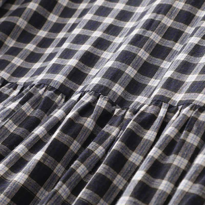 Buddha Stones Spring Casual Vintage Button-Up Black White Plaid Women's Long Sleeve Dress With Pocket - image 5