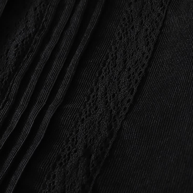 Buddha Stones Spring Fall Tang Style Vintage Button-Up Pleated Trim Solid Women's Long Sleeve Dress With Pocket - image 17