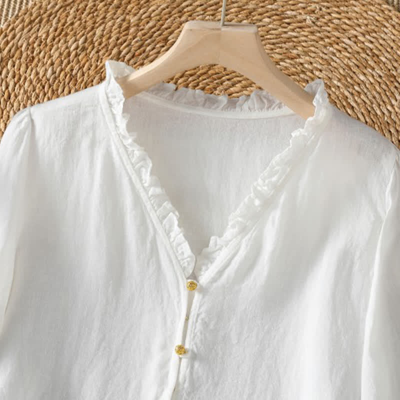 Buddha Stones Spring Summer Boho Button-Up Solid Women's Long Sleeve Shirts - image 10