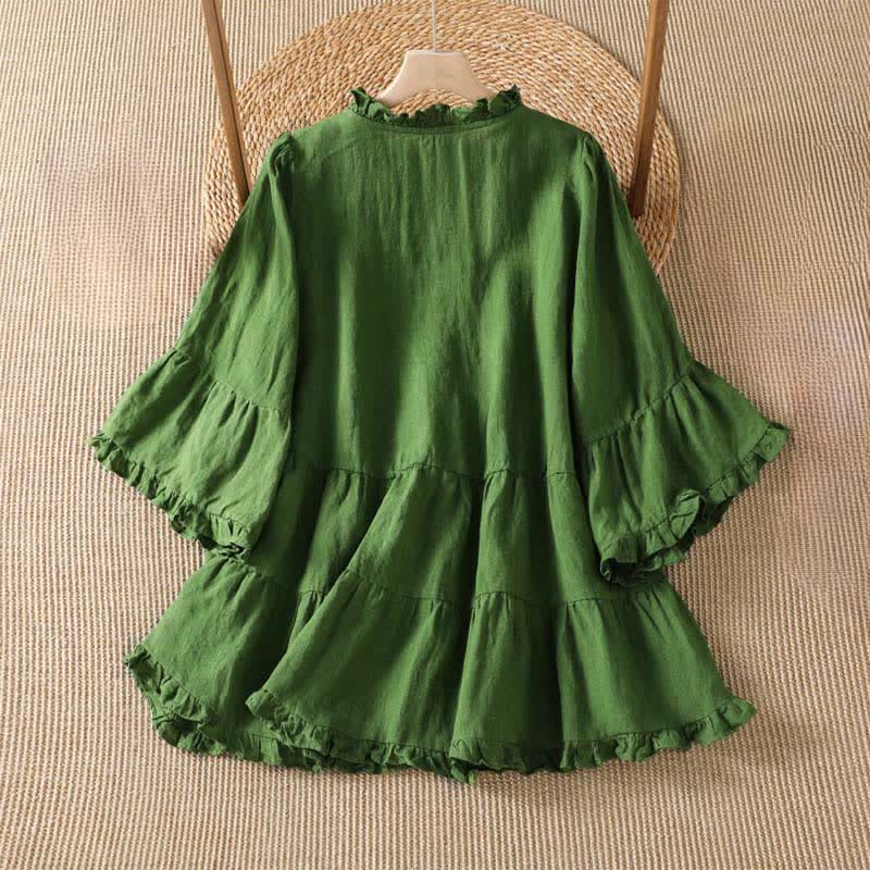 Buddha Stones Spring Summer Boho Button-Up Solid Women's Long Sleeve Shirts - image 1