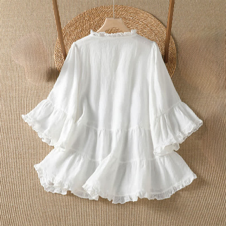 Buddha Stones Spring Summer Boho Button-Up Solid Women's Long Sleeve Shirts - image 9