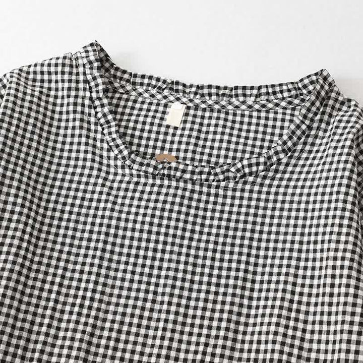 Buddha Stones Spring Fall Casual Vintage Tiered Plaid Women's Long Sleeve Dress With Pocket - image 3
