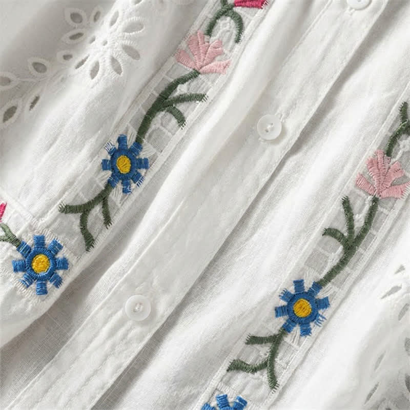 Buddha Stones Spring Summer Boho Embroidery Floral Women's Short Sleeve Shirts - image 4