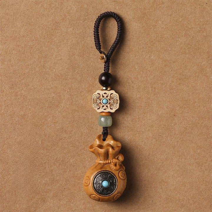 Buddha Stones Red Sandalwood Green Sandalwood Om Mani Padme Hum Blessing Chinese Coin Money Bag Design Serenity Keychains - Sandalwood - Keychain - image 16