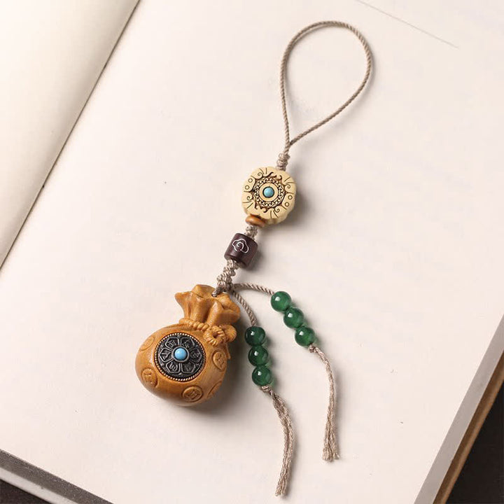 Buddha Stones Red Sandalwood Green Sandalwood Om Mani Padme Hum Blessing Chinese Coin Money Bag Design Serenity Keychains - image 22