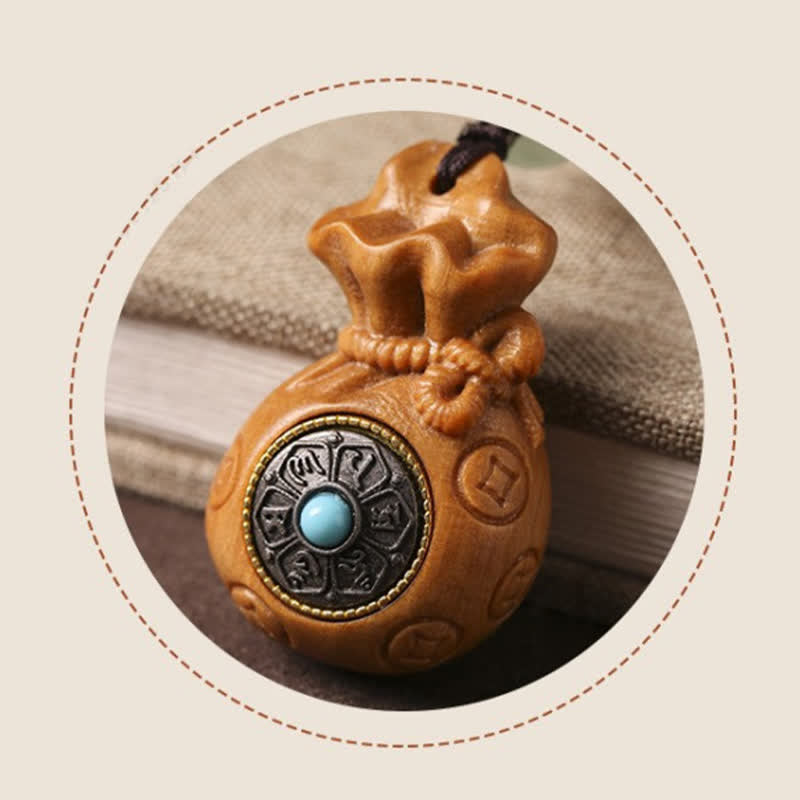 Buddha Stones Red Sandalwood Green Sandalwood Om Mani Padme Hum Blessing Chinese Coin Money Bag Design Serenity Keychains - image 20