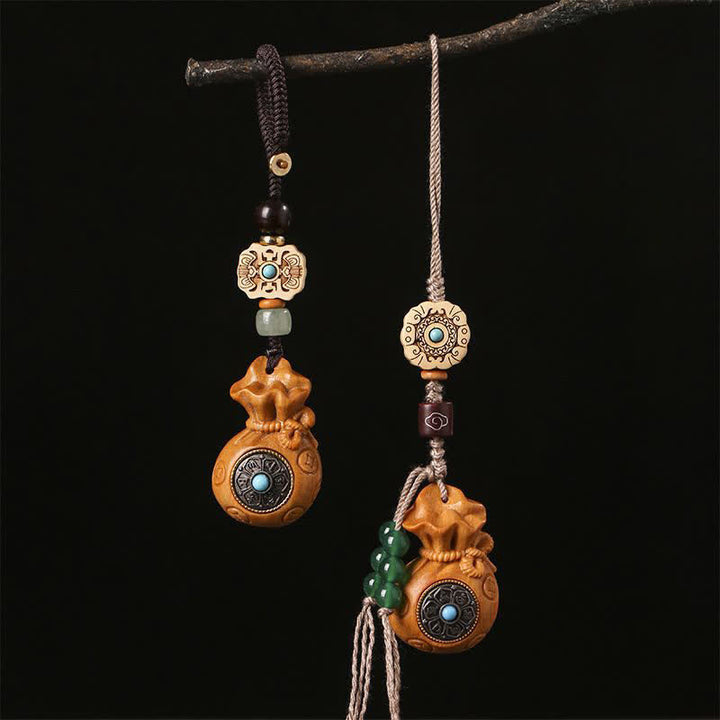 Buddha Stones Red Sandalwood Green Sandalwood Om Mani Padme Hum Blessing Chinese Coin Money Bag Design Serenity Keychains - image 25