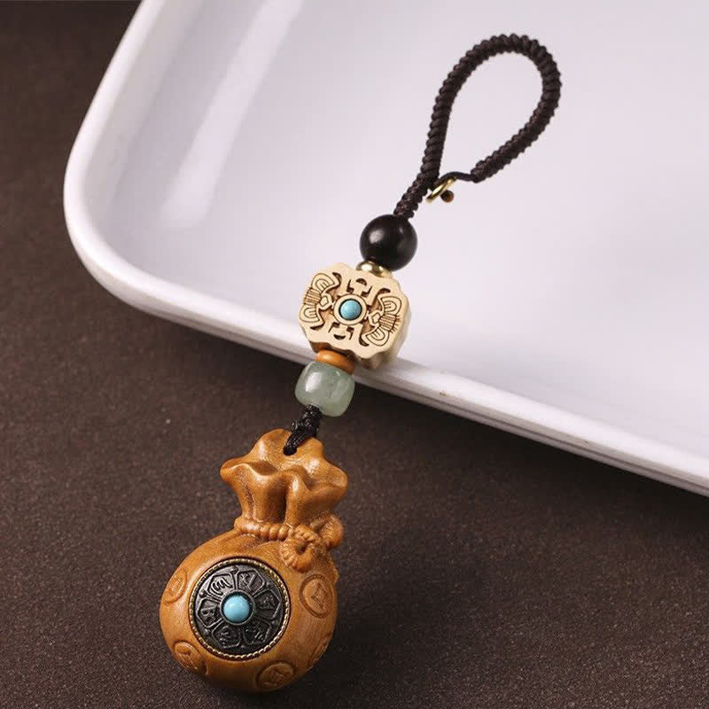 Buddha Stones Red Sandalwood Green Sandalwood Om Mani Padme Hum Blessing Chinese Coin Money Bag Design Serenity Keychains - image 17