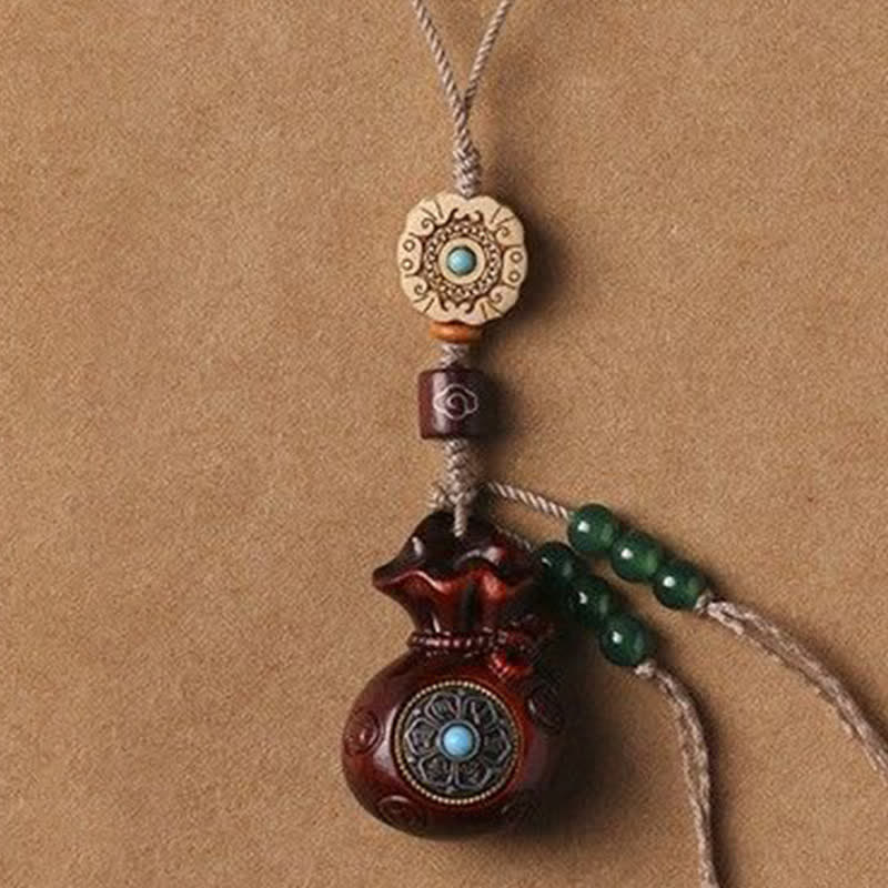 Buddha Stones Red Sandalwood Green Sandalwood Om Mani Padme Hum Blessing Chinese Coin Money Bag Design Serenity Keychains - image 6