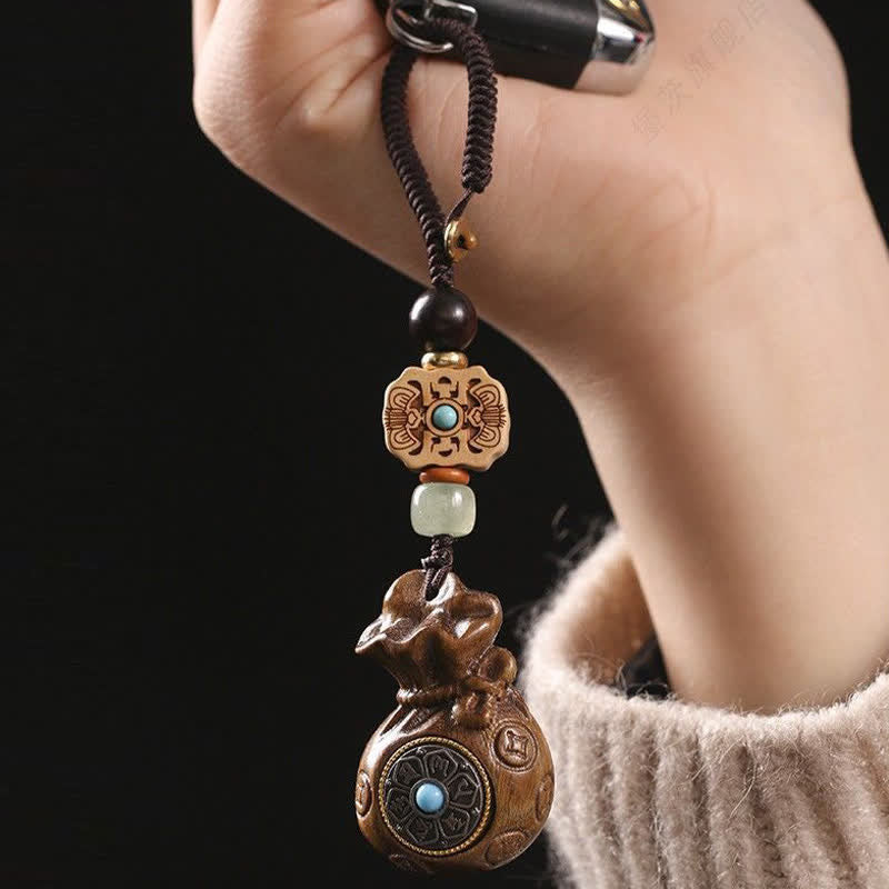 Buddha Stones Red Sandalwood Green Sandalwood Om Mani Padme Hum Blessing Chinese Coin Money Bag Design Serenity Keychains - image 10