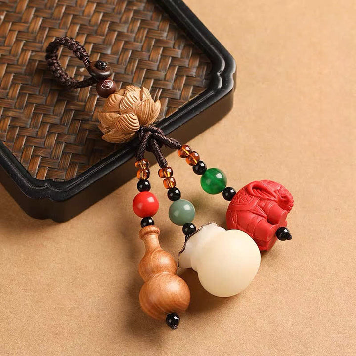 Buddha Stones Peach Wood Fu Character Money Bag Lucky Cinnabar Elephant Lotus Gourd Keychains - Cinnabar(Protection ♥ Vitality) - image 12