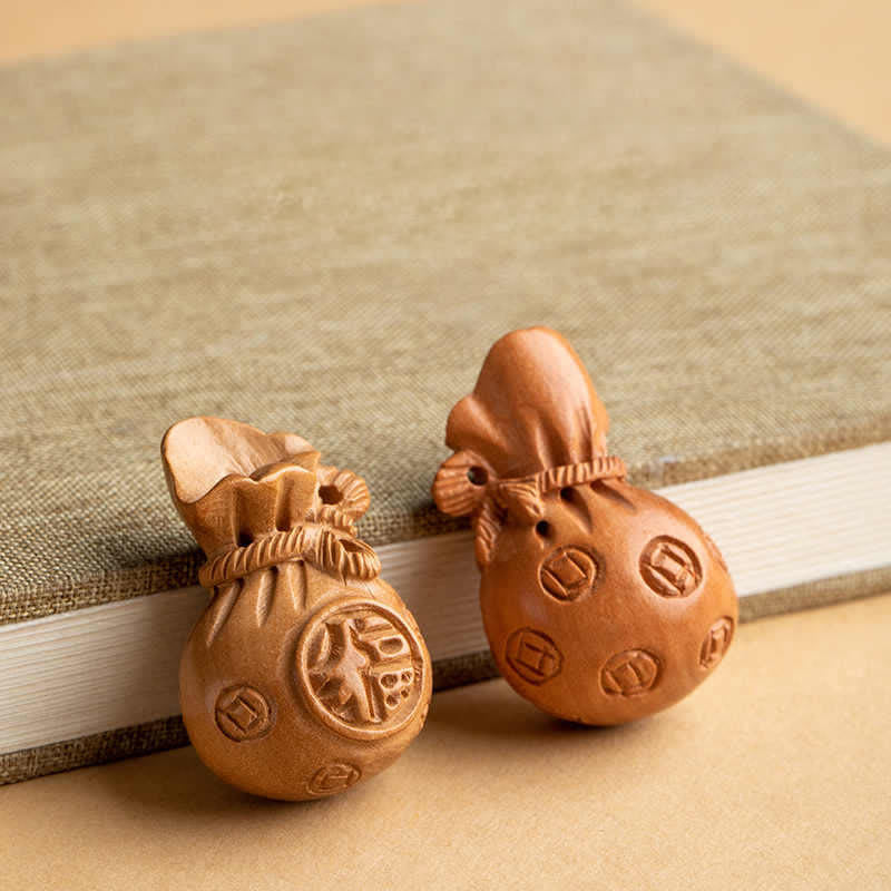 Buddha Stones Peach Wood Fu Character Money Bag Lucky Cinnabar Elephant Lotus Gourd Keychains - image 5