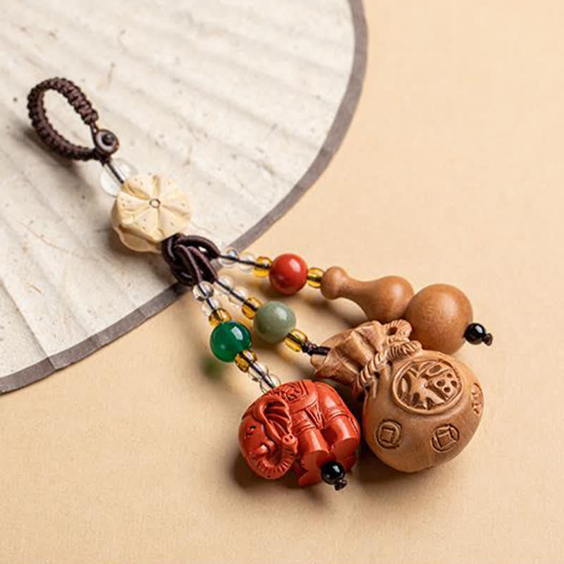 Buddha Stones Peach Wood Fu Character Money Bag Lucky Cinnabar Elephant Lotus Gourd Keychains - image 19