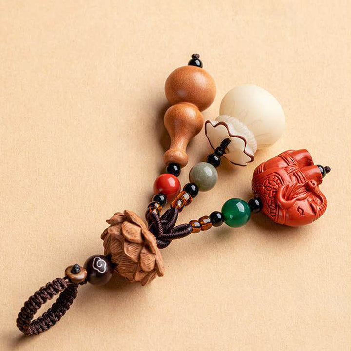 Buddha Stones Peach Wood Fu Character Money Bag Lucky Cinnabar Elephant Lotus Gourd Keychains - image 21