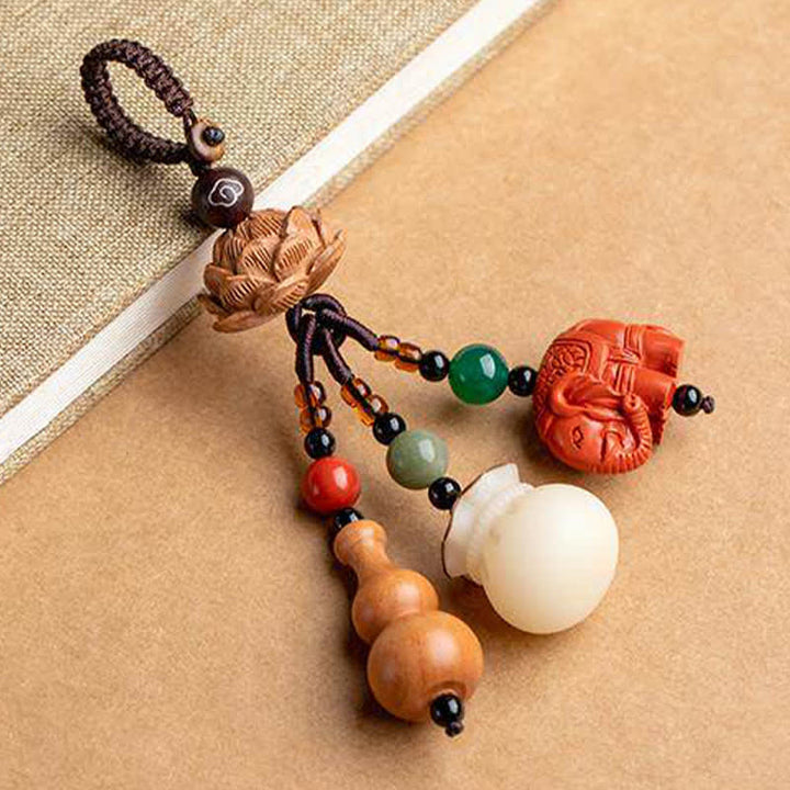 Buddha Stones Peach Wood Fu Character Money Bag Lucky Cinnabar Elephant Lotus Gourd Keychains - image 20
