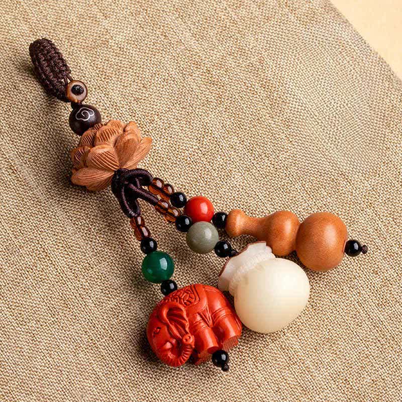 Buddha Stones Peach Wood Fu Character Money Bag Lucky Cinnabar Elephant Lotus Gourd Keychains - image 17