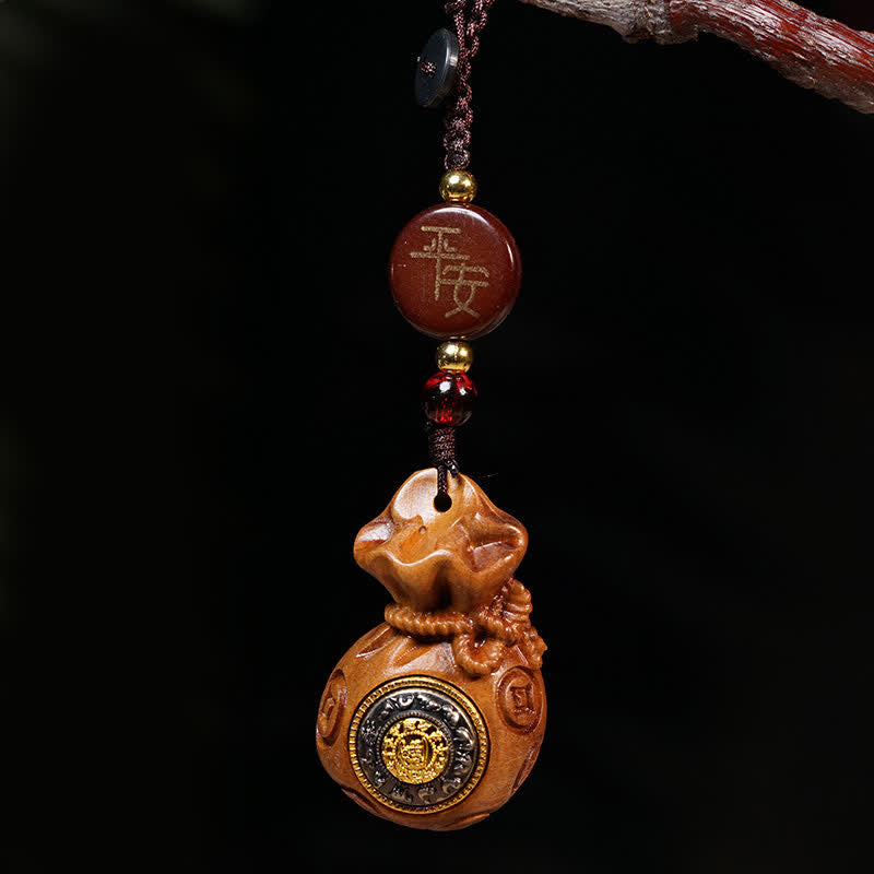 Buddha Stones Lightning Struck Jujube Wood Money Bag Chinese Coin Protection And Wealth Keychains - Keychain - image 1