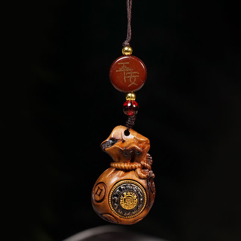Buddha Stones Lightning Struck Jujube Wood Money Bag Chinese Coin Protection And Wealth Keychains - Phone Hanging Decoration - image 4