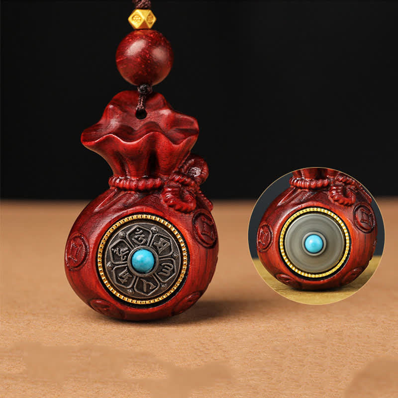 Buddha Stones Red Sandalwood Money Bag Om Mani Padme Hum Wisdom Fortune Keychains - image 4