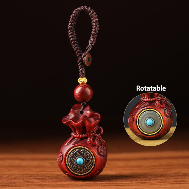 Buddha Stones Red Sandalwood Money Bag Om Mani Padme Hum Wisdom Fortune Keychains - Simple Money Bag - image 0