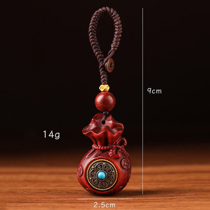 Buddha Stones Red Sandalwood Money Bag Om Mani Padme Hum Wisdom Fortune Keychains - image 2