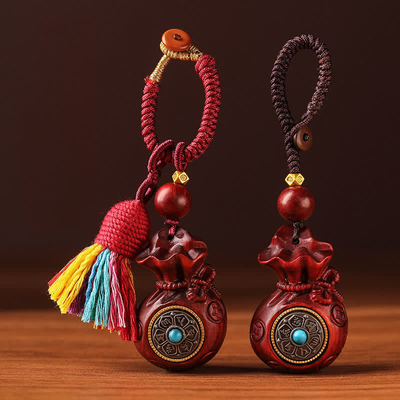 Buddha Stones Red Sandalwood Money Bag Om Mani Padme Hum Wisdom Fortune Keychains - image 11
