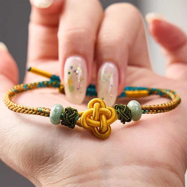 Buddha Stones Handmade Braided Yellow Green Osmanthus Knot Jade Luck Adjustable Bracelet - image 3