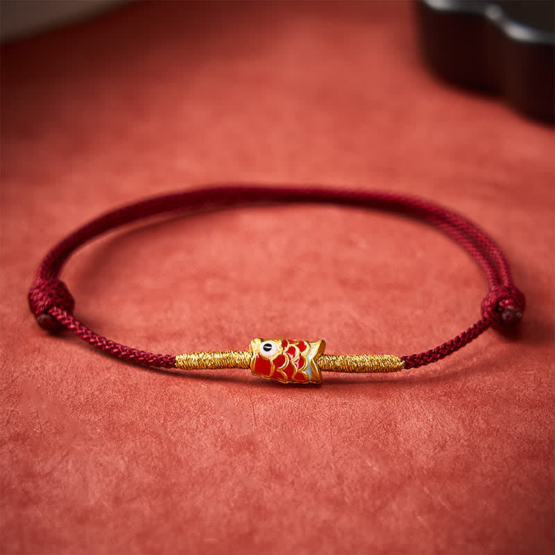 Buddha Stones Koi Fish Luck Hand-Woven Red String Bracelet - Dark Red(Wrist Circumference 5.9-7.5 in / 15-19 cm) - image 0