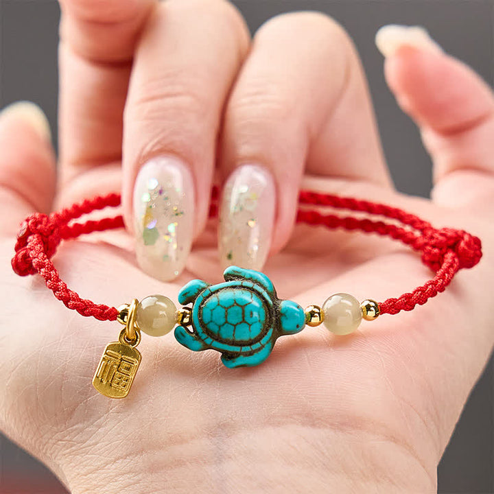 Buddha Stones Hand-Woven Turquoise Turtle Fu Character Jade Beads Luck Rope Bracelet - image 14