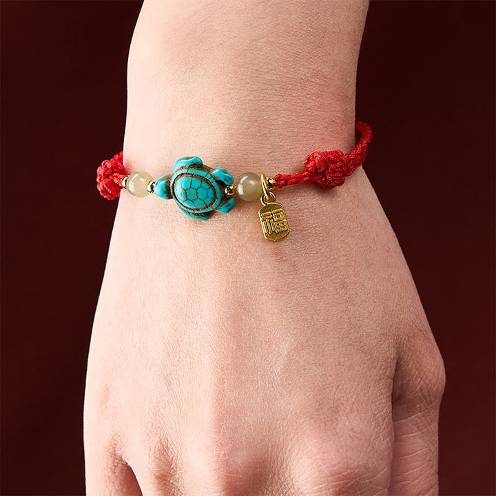 Buddha Stones Hand-Woven Turquoise Turtle Fu Character Jade Beads Luck Rope Bracelet - image 15