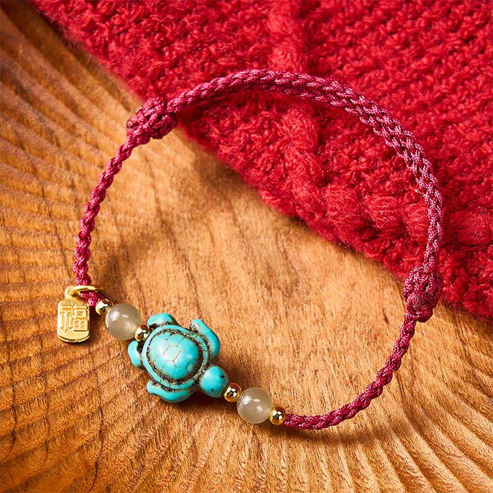 Buddha Stones Hand-Woven Turquoise Turtle Fu Character Jade Beads Luck Rope Bracelet - image 2