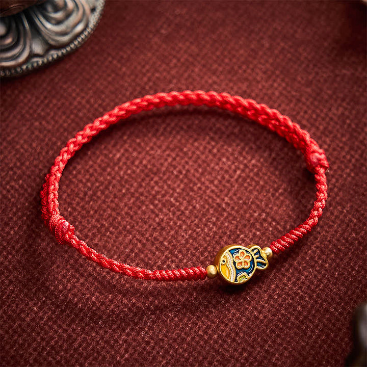 Buddha Stones Hand-Woven Cyan Flower Koi Fish Protection Red Rope Bracelet - image 2