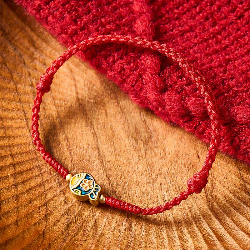 Buddha Stones Hand-Woven Cyan Flower Koi Fish Protection Red Rope Bracelet - image 1
