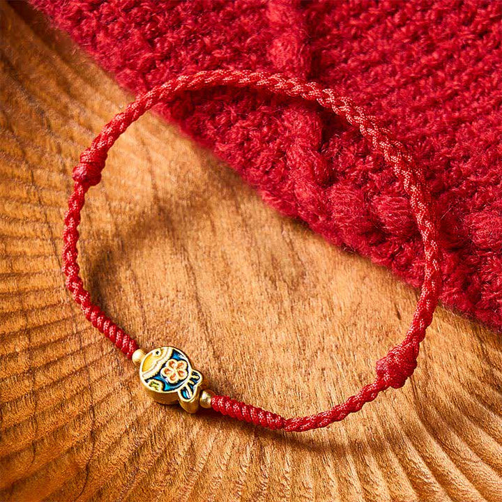 Buddha Stones Hand-Woven Cyan Flower Koi Fish Protection Red Rope Bracelet - image 1