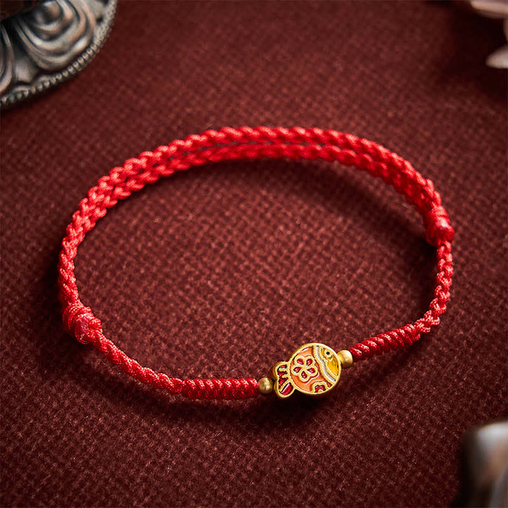 Buddha Stones Hand-Woven Flower Koi Fish Luck Red Rope Bracelet - Red(Wrist Circumference: 5.9–8.3 in / 15–21 cm) - image 0