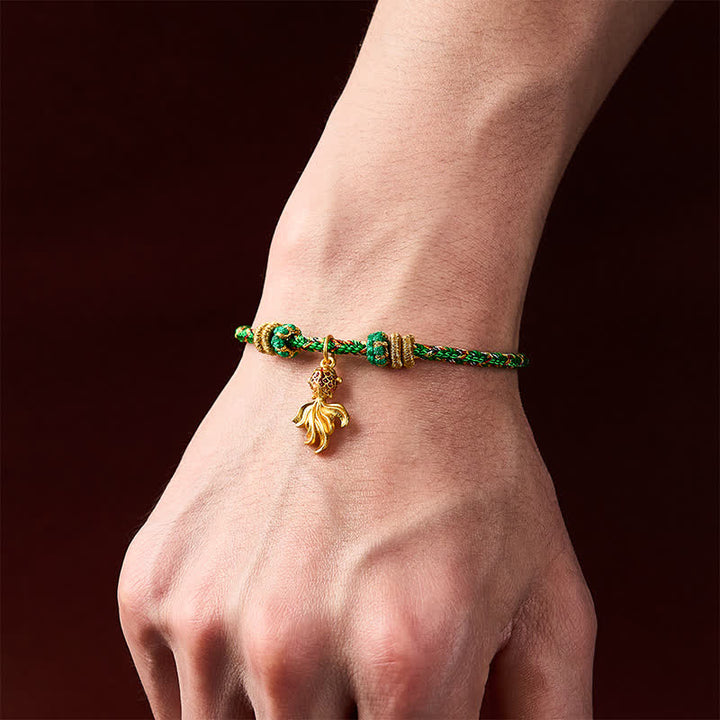 Buddha Stones Hand-Woven Red Koi Fish Luck Green Rope Bracelet - image 4