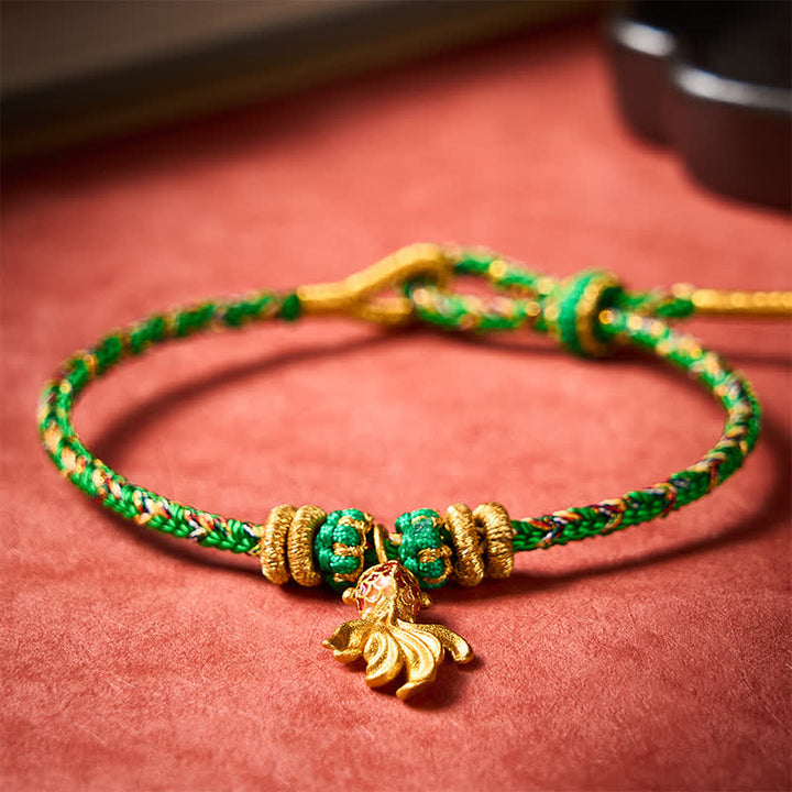 Buddha Stones Hand-Woven Red Koi Fish Luck Green Rope Bracelet - image 2