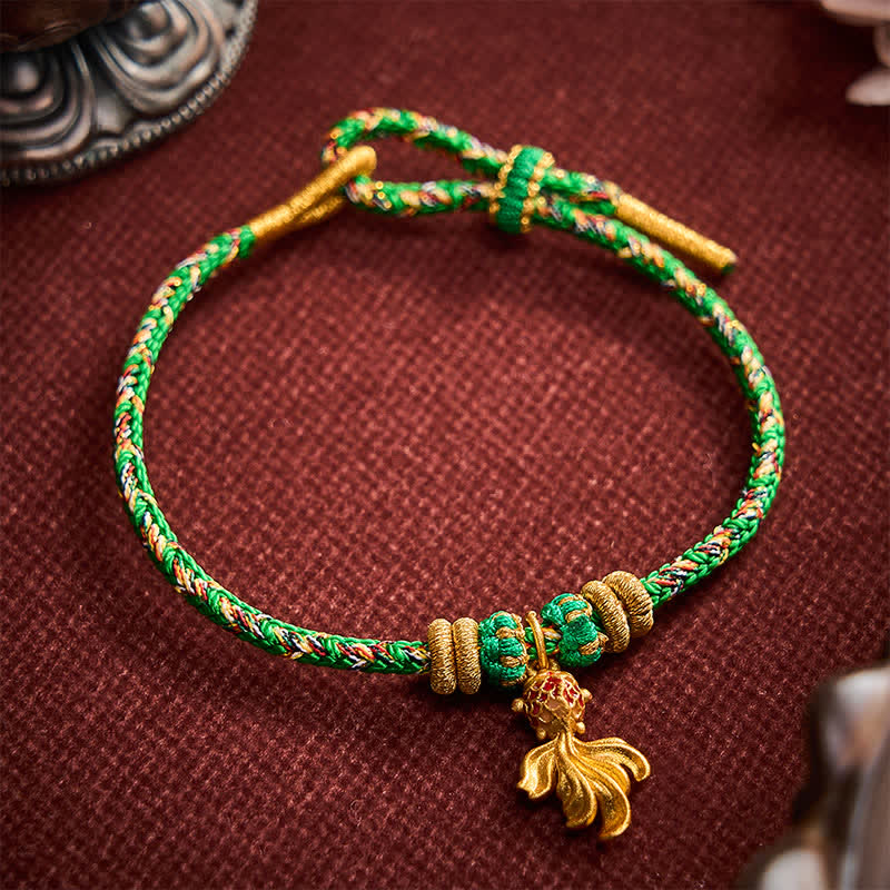 Buddha Stones Hand-Woven Red Koi Fish Luck Green Rope Bracelet - Green(Wrist Circumference: 5.9-7.5 in / 15-19cm) - image 0