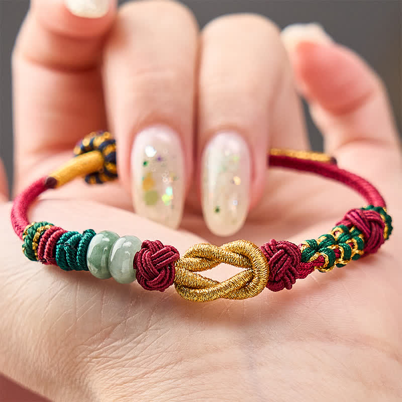 Buddha Stones Hand-Woven Peach Blossoms Luck Jade Beads Red String Bracelet - image 10